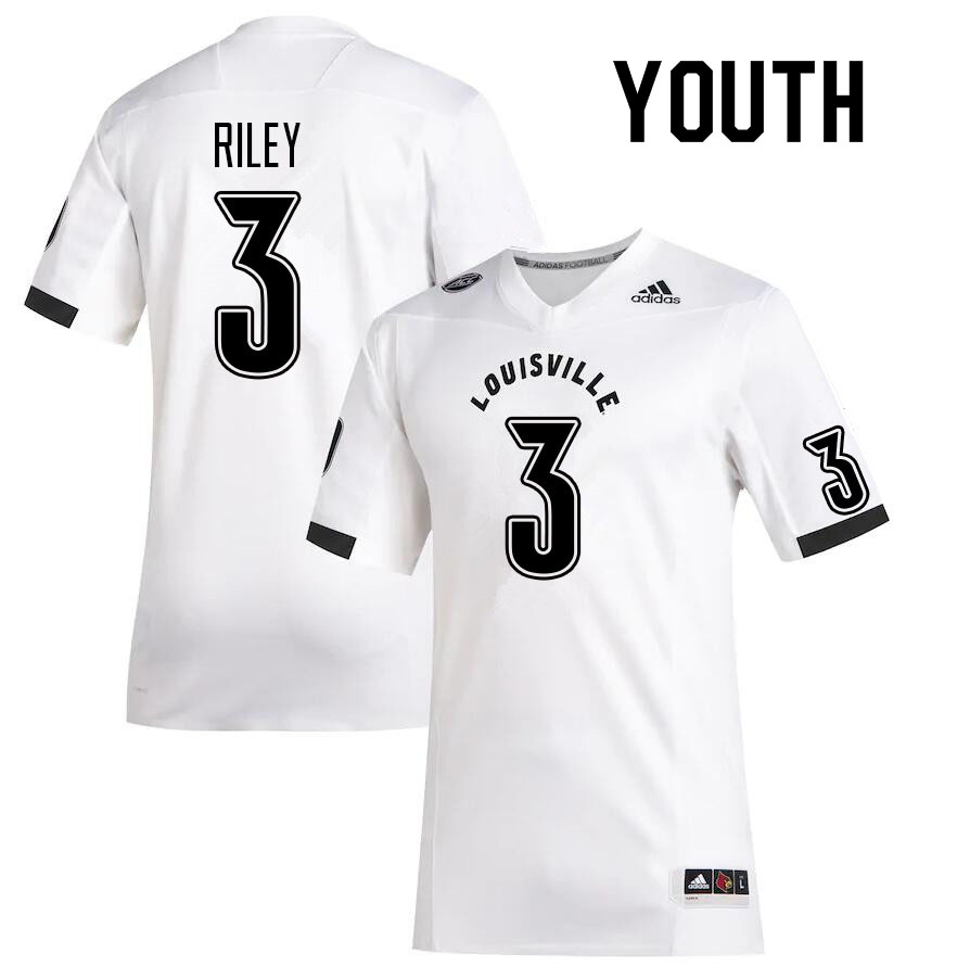 Youth #3 Quincy Riley Louisville Cardinals College Football Jerseys Sale-White - Click Image to Close